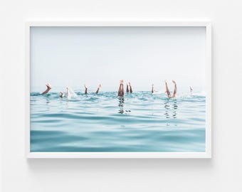 Swimmers Wall Art Digital Download, Vintage Beach Art, Printable Lake Handstand Photography