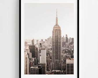 New York City Photography Print, Empire State Building Wall Art, Neutral NYC Skyline Decor