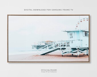 Samsung Frame TV Art, California Beach in Santa Monica Digital Art for TV, Lifeguard Tower Samsung TV Instant Download Art for Frame Tv