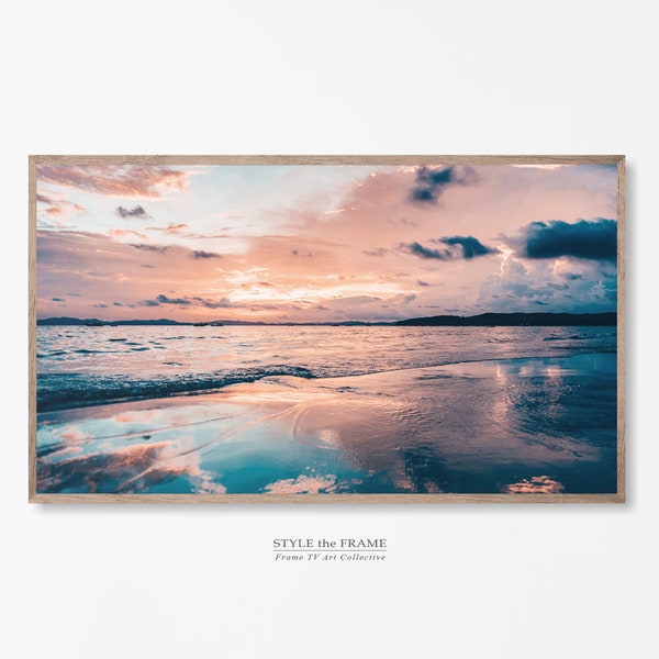 Frame TV Art, Summer Samsung TV Frame Art, Pink Blue Sunset Wave Ocean Instant Download, Art for Frame TV, Samsung Frame Art