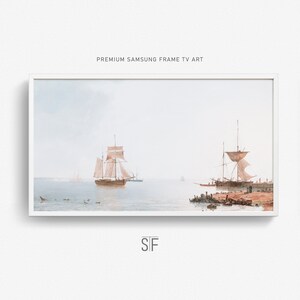 Frame TV Art Coastal Painting, Pastel Neutral Seascape Oil Painting Frame TV Art, Coastal Vintage Art for Samsung Frame TV Digital Download