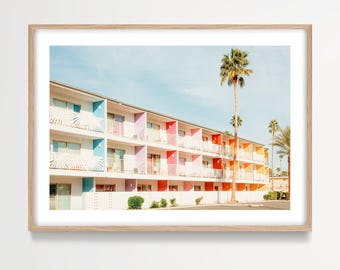 Palm Springs Wall Art, Colorful Saguaro Hotel Photography, California Retro Print