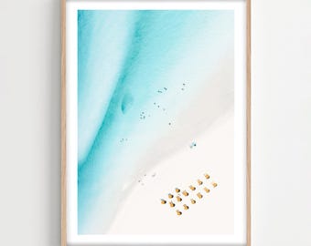 Küstenwand-Kunstdruck, Lufttürkis-Strand-Fotografie-Dekor, Rahmen oder ungerahmtes Sommerdekor