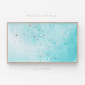 Beach Frame TV Art, Summer Samsung TV Frame Art, Surfers Teal Ocean Instant Download, Art for Frame TV, Samsung Frame Art