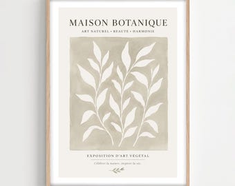 Botanische Wandkunst Druck, neutrales minimalistisches Blatt Ausstellungsplakat, gerahmtes oder ungerahmtes Dekor