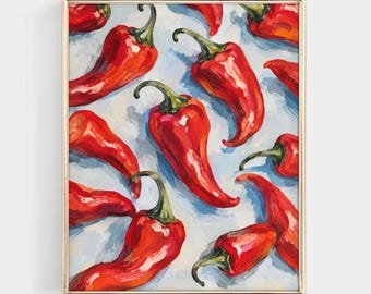 Red Chili Pepper Wall Art Print - Colorful Kitchen Fine Art Print, Modern Food Wall Decor, Mediterranean Art
