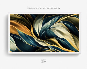 Vibrant Modern Abstract Pattern for Frame TV | Navy Blue and Golden Swirls | Texture Art for Samsung Frame