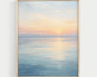 Pastel Ocean Sunrise Wall Art Print - Coastal Seascape Fine Art Print, Neutral Beach Wall Decor