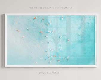 Beach Frame TV Art: Surfers Teal Ocean (Digital Download)