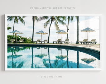Summer Poolside Palm Tree Art for Samsung Frame TV (Digital Download)