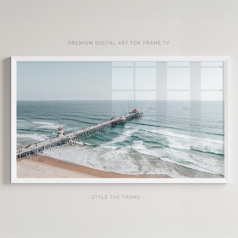 Frame Tv Art Ocean, Huntington Beach Aerial Samsung Frame Art 4K, Frame Tv Art Beach
