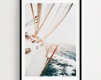 Sailboat Photography Print, Nautical Coastal Wall Art, Ocean Sailing Decor
