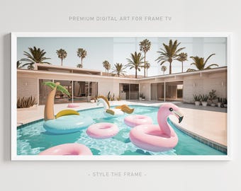 Retro Palm Springs Pool Party - Samsung Frame TV Art (Digital Download)