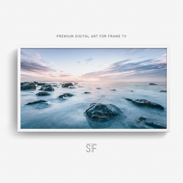 Samsung Frame TV Art, Pebble Beach Wall Art Summer Art, Beautiful Ocean Sunset Instant Download, Art for Frame TV, Samsung Frame Art