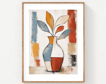 Abstract Vase Wall Art Print - Mid Century Modern Botanical Fine Art Print, Terracotta Neutral Wall Decor
