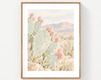 Prickly Pear Cactus Wall Art Print - Desert Landscape Fine Art Print, Southwestern Botanical Wall Decor