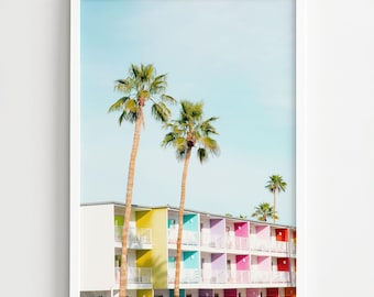 Palm Springs Wall Art Print, Colorful Saguaro Hotel Photography Decor