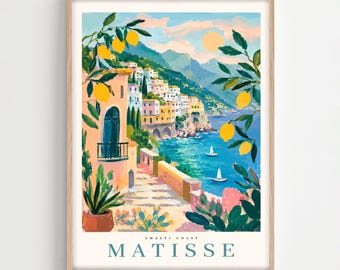 Matisse inspiriertes Amalfiküste Poster - Bunte Reise-Wandkunst, mediterrane Dekoration für Strandhaus