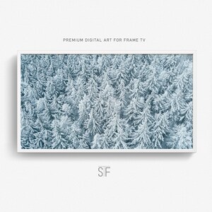 Samsung Frame Tv Art Winter Forest, Snowy Trees Christmas Holiday Frame Tv Snowy Forest Art for Frame Tv, Pine Trees Aerial View