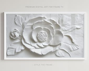 White Floral Samsung Frame TV Art: Textured Abstract Design (Digital Download)
