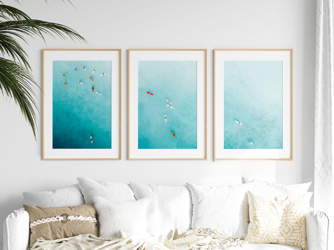Teal Ocean Wall Art Set of 3, Coastal Surf Prints, Beach Decor, Framed ...