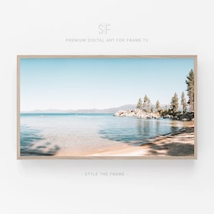 Rahmen Tv Art Lake Tahoe Landschaft, 4K Ultra HD Sommer Kunst für Samsung Rahmen, Digital Download Wallpaper, Lake House Decor