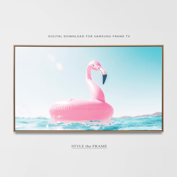 Samsung Frame Tv Art, Sunny Pool Frame TV Art, Flamingo Floatie Summer Art for Samsung Art TV, Digital Download