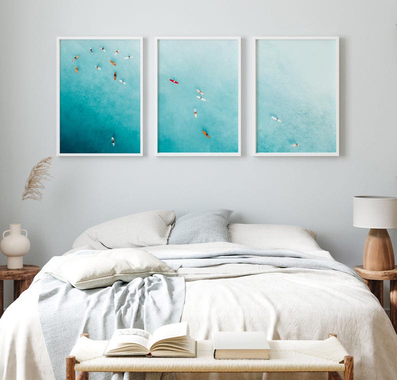 Teal Ocean Wall Art Set of 3, Coastal Surf Prints, Beach Decor, Framed ...