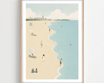 Küsten Wand Kunst Druck, Serene Pastell Strand Landschaft Dekor, gerahmt oder ungerahmt