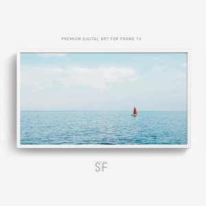 Sailboat Samsung Frame TV Art, Instant Download, Red Boat Ocean Art, Frame TV Art, Samsung Art TV Digital Download, Samsung Frame Art
