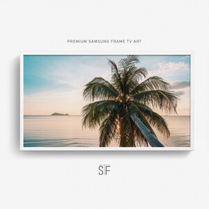 Frame Tv Art Summer Seascape, Tropical Palm Tree and ocean Scenic Sunset View, Digital Download Samsung TV Art