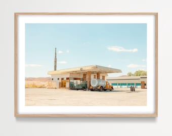 Retro American Wall Art, Route 66 Ludlow Gas Station Print, Modern Pastel Photography