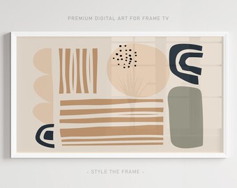 Arte para TV Samsung con marco bohemio abstracto, descarga instantánea / Arte digital moderno beige neutro
