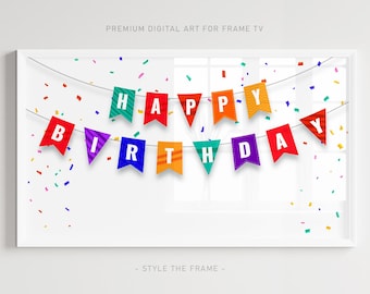 Happy Birthday Frame TV Art: Colorful Bunting Design (Digital Download)