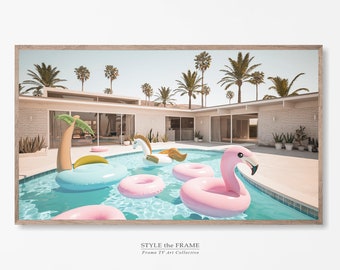 Samsung Frame TV Art, Retro Palm Springs Instant Download, California Summer Pool Vintage Palm Trees Frame TV