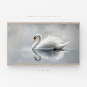 Frame Tv Art Painting,  White Swan Fine Art Painting Digital Download for Samsung Frame TV, Digital Screensaver Instant Art