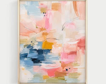 Colorful Abstract Wall Art Print - Modern Pastel Abstract Fine Art Print, Contemporary Pink Blue Wall Decor