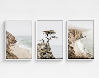 California Coast Photography Print Set: Big Sur & Lone Cypress Framed Canvas Wall Art