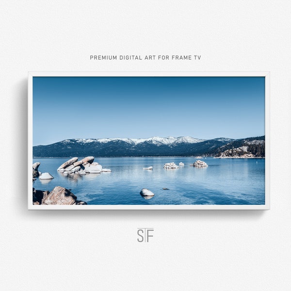 Samsung Frame TV Art Landscape, Lake Tahoe Instant Download, Frame TV Art, Blue Scenic Art Mountains California Art TV 4K Digital Download