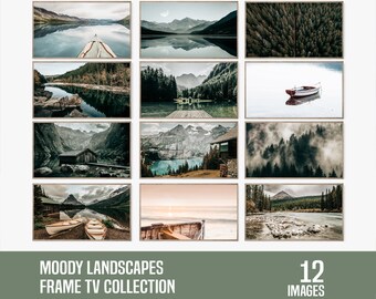Samsung Frame TV Art Bundle, 12 PCS Set of Moody Landscapes Download, Lake Mountains Forest Samsung Art TV Digital Download, Samsung Frame