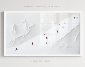 Minimalist Skiers Art: White Winter Mountain for Frame TV (Digital Download)