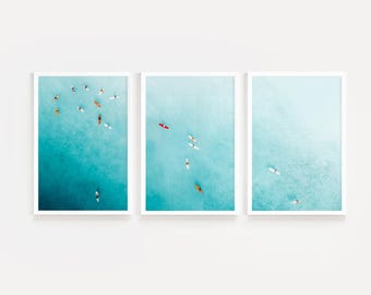 Teal Ocean Surf Art Prints: Modern Coastal Set of 3 (Digital Download)