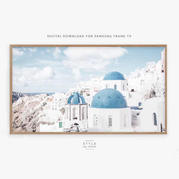 Frame TV Art Santorini Landscape, Greece Architecture Boho Digital Art for Frame TV, Light Colored Photography for Frame Tv Santorini