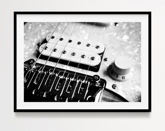 Guitar Wall Art, Black and White Music Photography Print, Rock and Roll Decor, Music Lover Gift