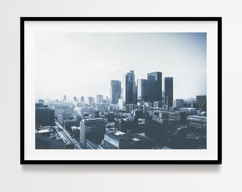 Los Angeles Cityscape Photography Print, Cool Toned Urban Wall Art, Modern Office Decor