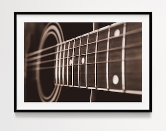 Guitar Wall Art, Sepia Studio Room Photography Print, Music Lover Artwork