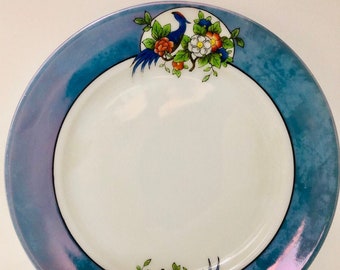 S/4 Noritake Lusterware Plates -  7&quot; Art Deco Plates, Asian Lusterware Plate, Flowers and Peacocks