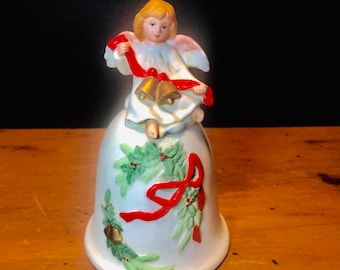 Angel Christmas Bell Homco 5213 Bisque Ceramic - Vintage Christmas Decor