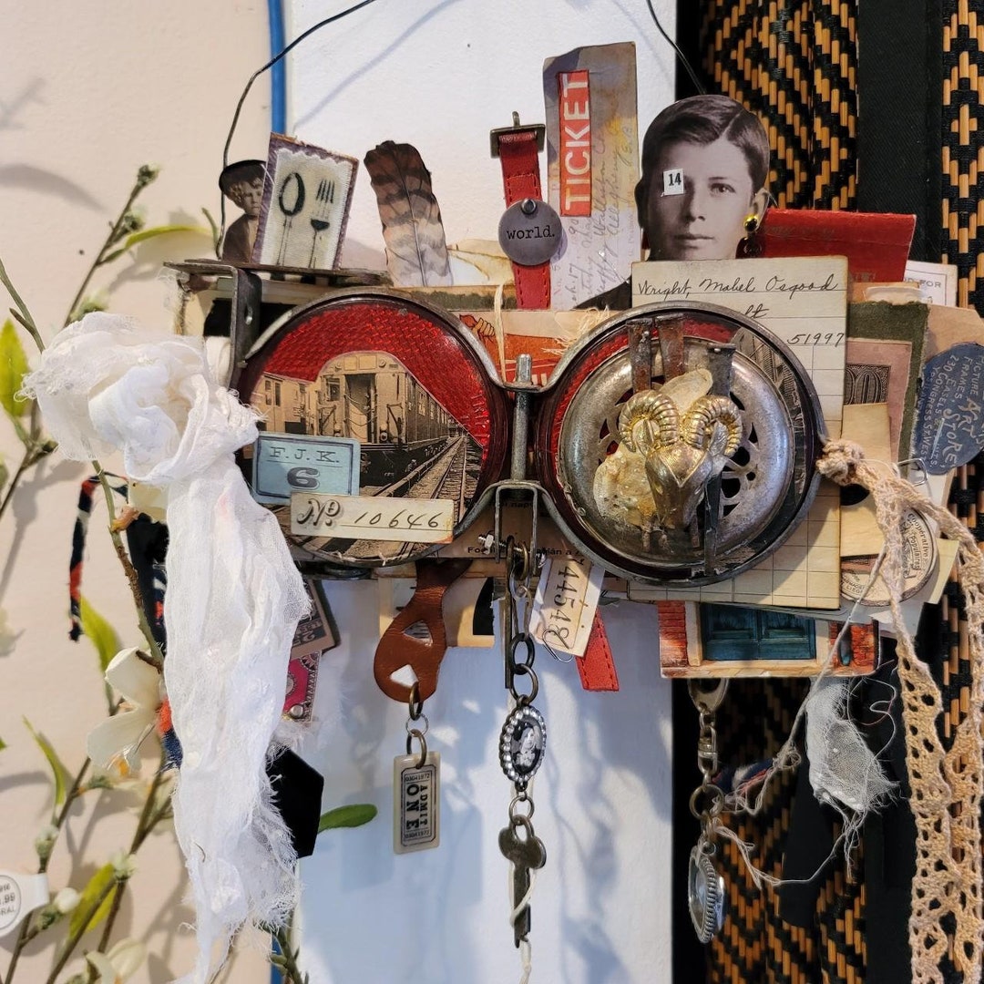 FOUND OBJECT Mixed Media Assemblage Art Book Wall Hanging Display Book ...