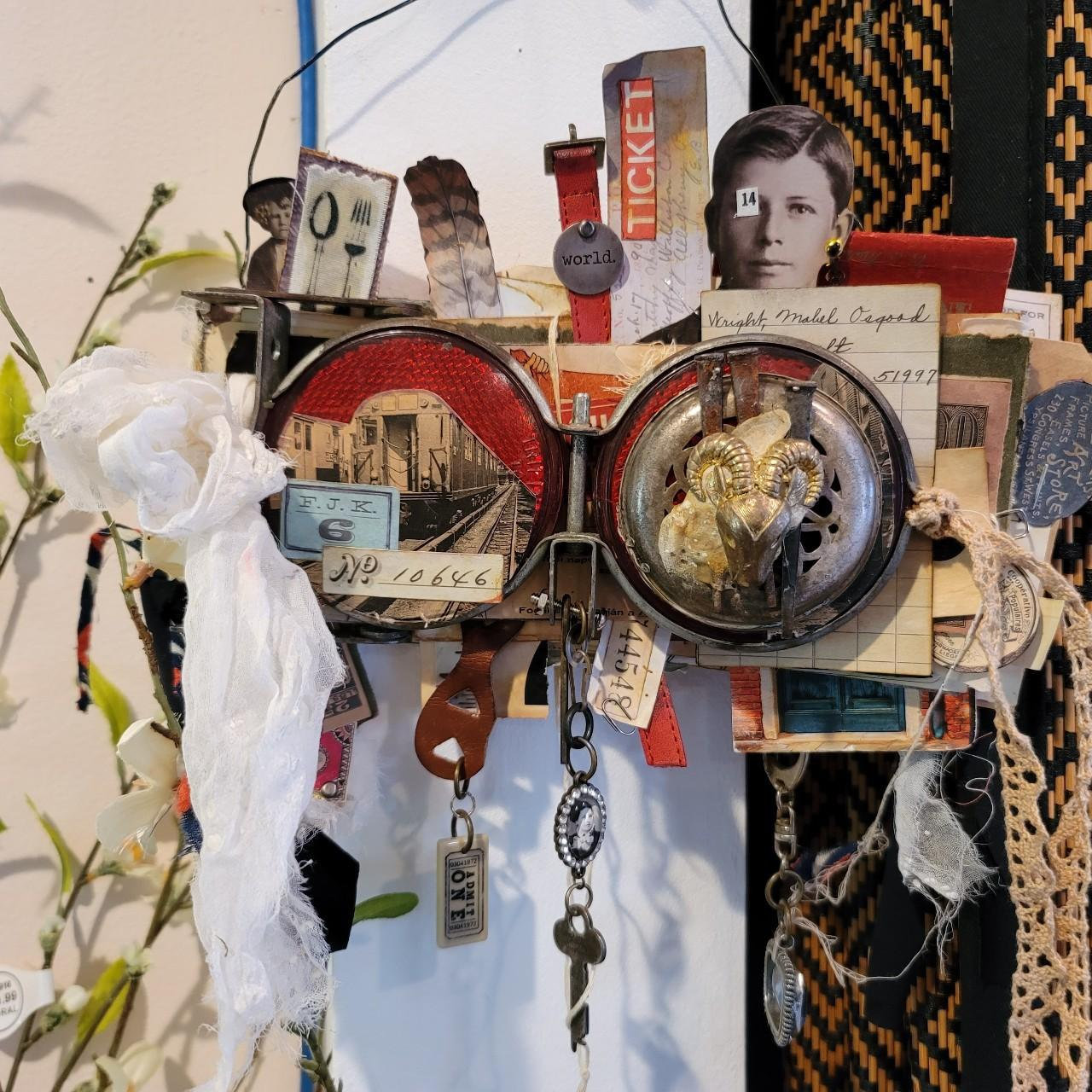 FOUND OBJECT Mixed Media Assemblage Art Book Wall Hanging Display Book ...